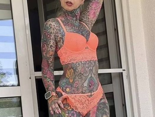 Grandmother with entire body covered in tattoos reveals what she looked like decade ago